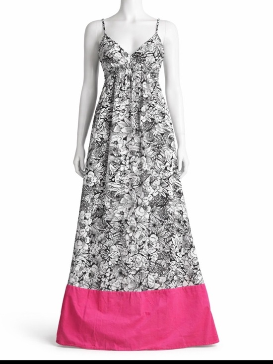 Aeropostale Dresses & Skirts - Aeropostale Maxi Dress Women's XS Black‎ White Pink Floral Hawaiian Resort Y2K